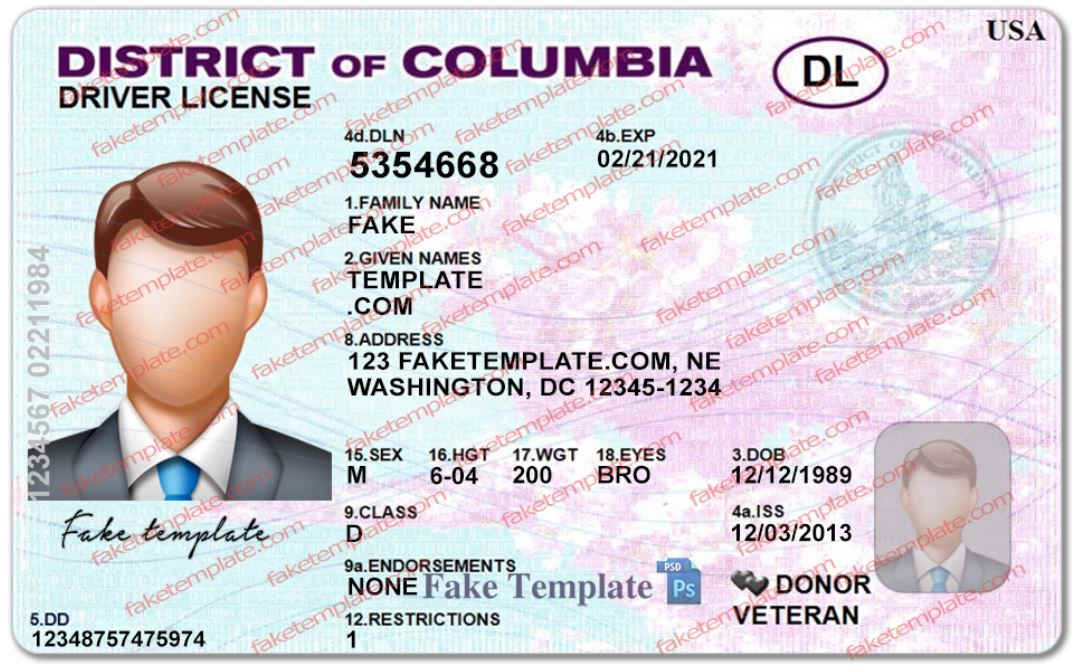 District Of Columbia Driver License Template district-of-columbia-driver-license-template-01