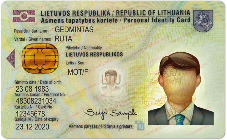 Lithuania ID Card Template Lithuania ID Card Template