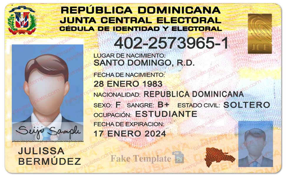 Dominican Republic ID Card Template Dominican Republic ID Card Template