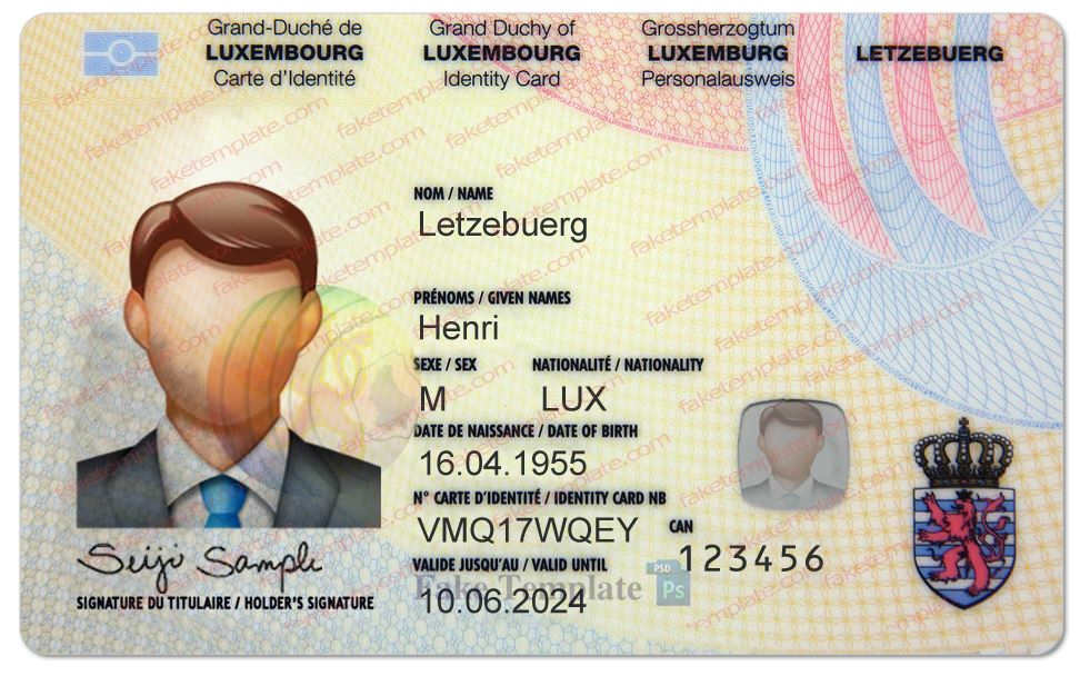 Luxembourg ID Card Template Luxembourg ID Card Template