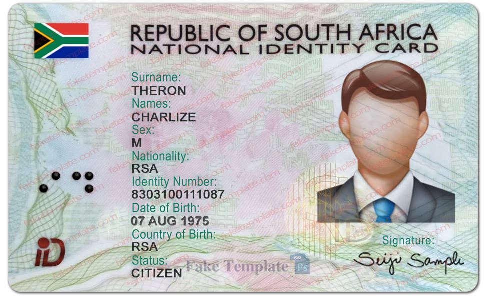 South African ID Card Template South African ID Card Template