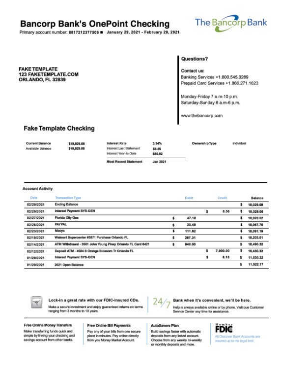 bancorp bank statement template bancorp bank statement psd