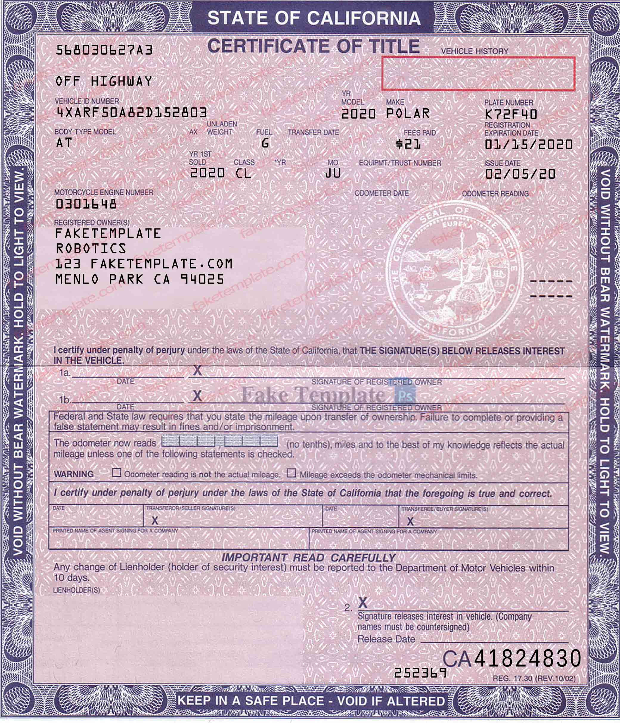 state of california certificate of title template state of california certificate of title template