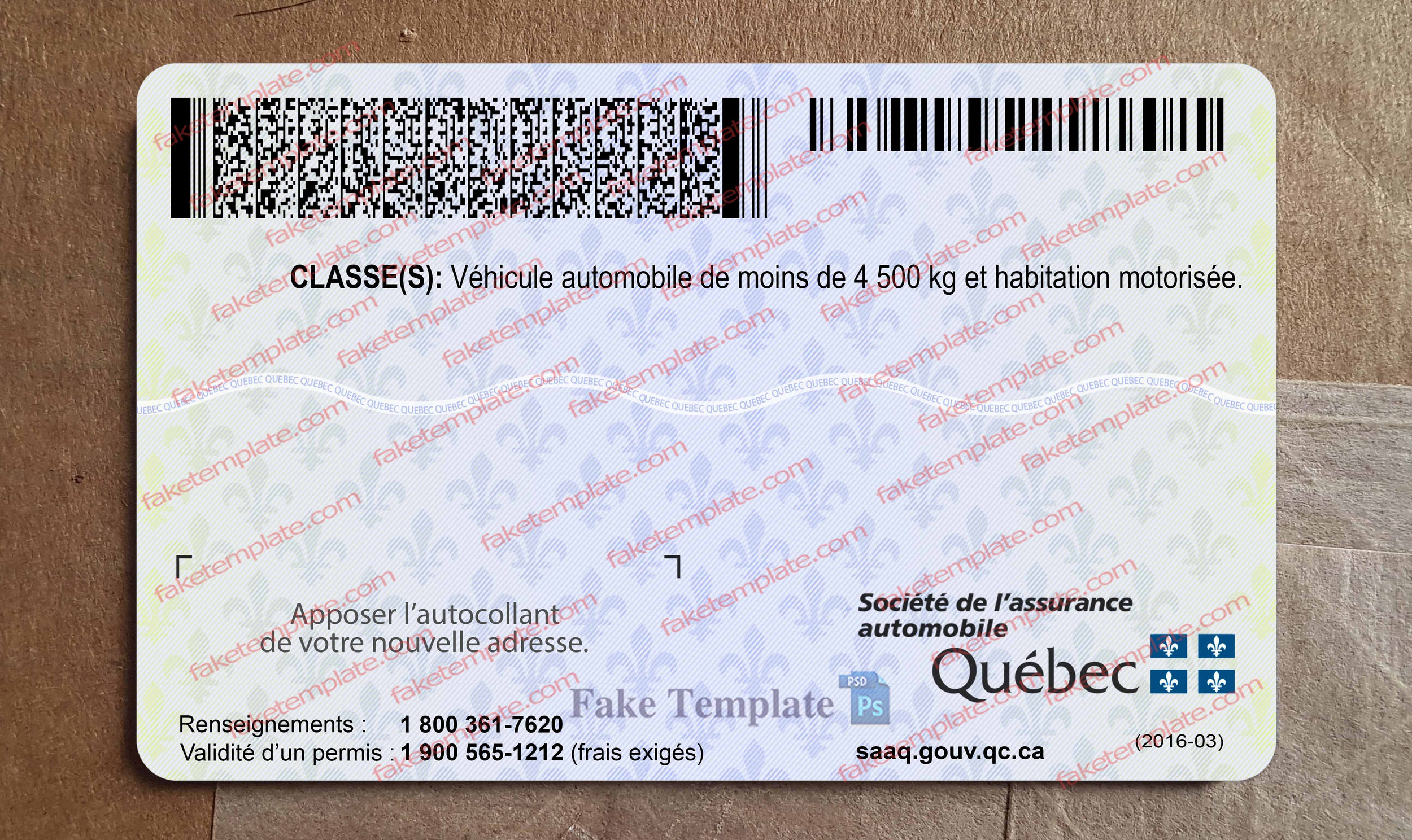 quebec driver license back quebec driver license back